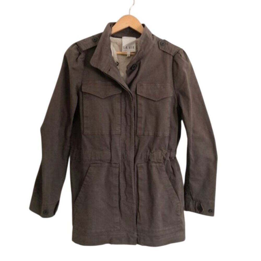 LA VIE By‎ Rebecca Taylor Women's Military Field Jacket Removable Faux Fur Lined